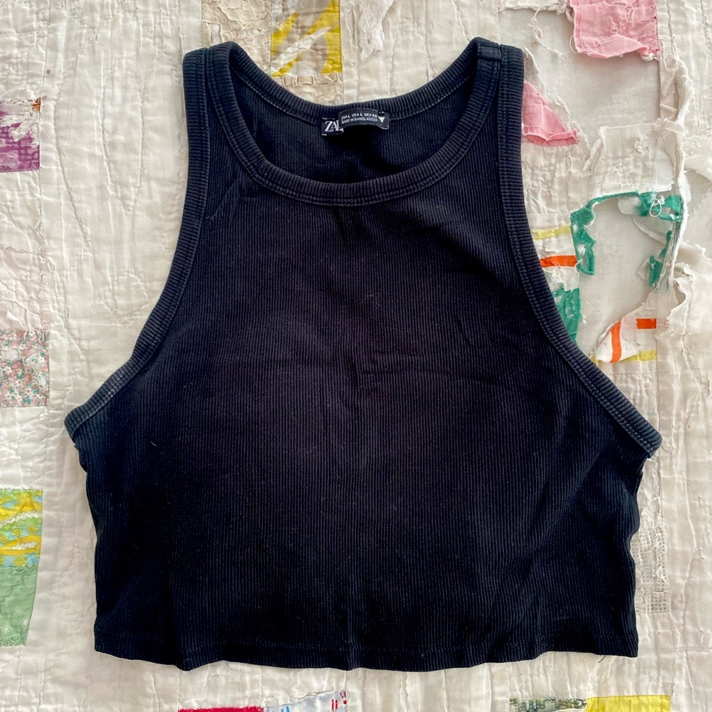 Zara Black Ribbed Crop Top